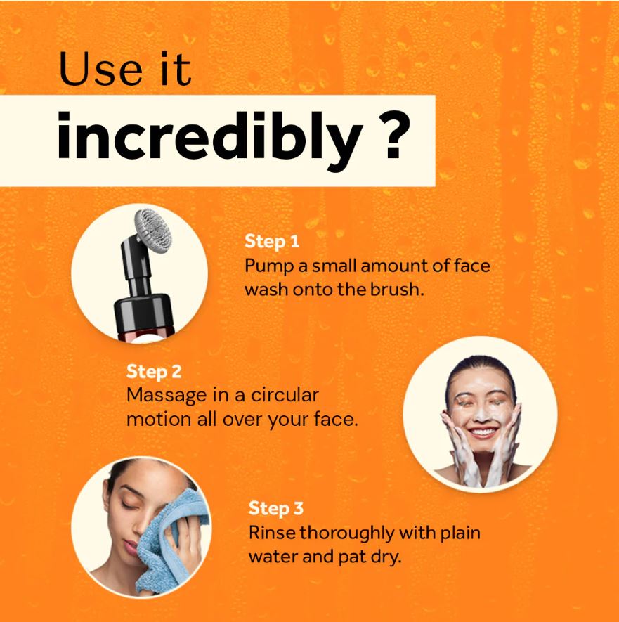Atulya Orange Peel Foaming Face Wash with Silicone Brush | Tan Removal - 150ml
