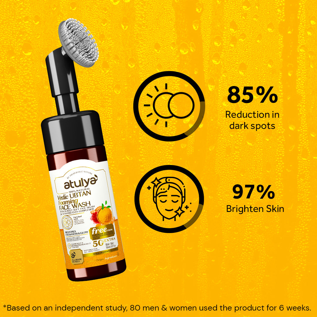 Atulya Vedic Ubtan Foaming Face Wash With In Built Brush | Deep Cleansing & Glow Boost | 150 ml