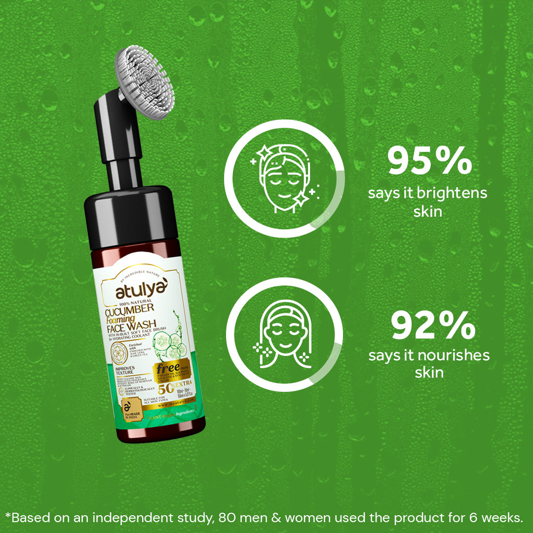 Atulya Foaming Face Wash Cucumber With Built In Face Brush | Soothes Skin & Reduces Puffiness | 150 ml