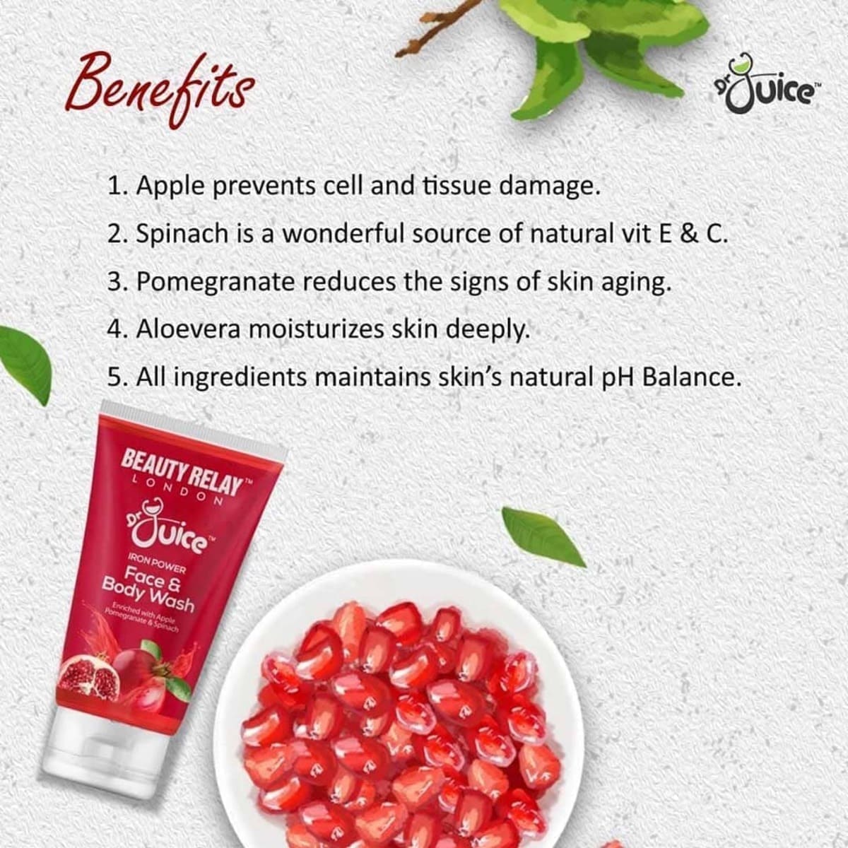 Dr. Juice Iron Power Face & Body Wash Enriched With Apple, Pomegranate, Spinach, Aloe Vera, Olive Oil