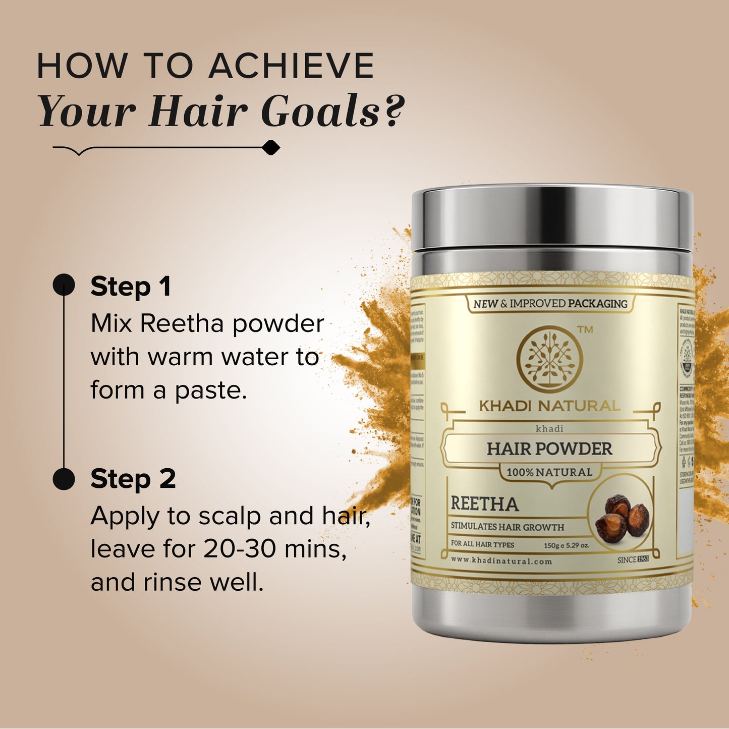 Khadi Natural Organic Reetha Powder Natural Hair Cleanser (150g)