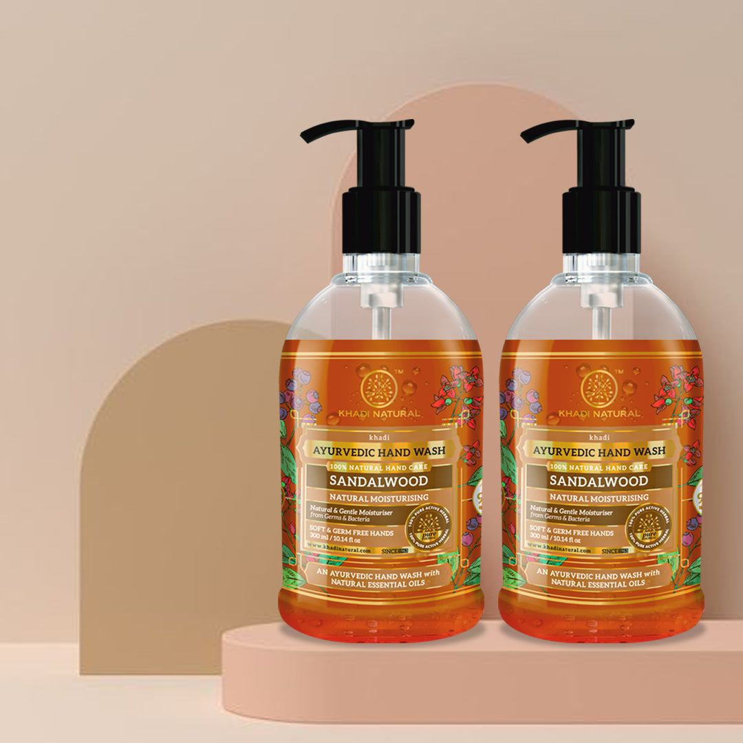 Khadi Natural Moisturizing Sandalwood Hand Wash Bottle + Dispenser Pack of 2 (2×300ml)