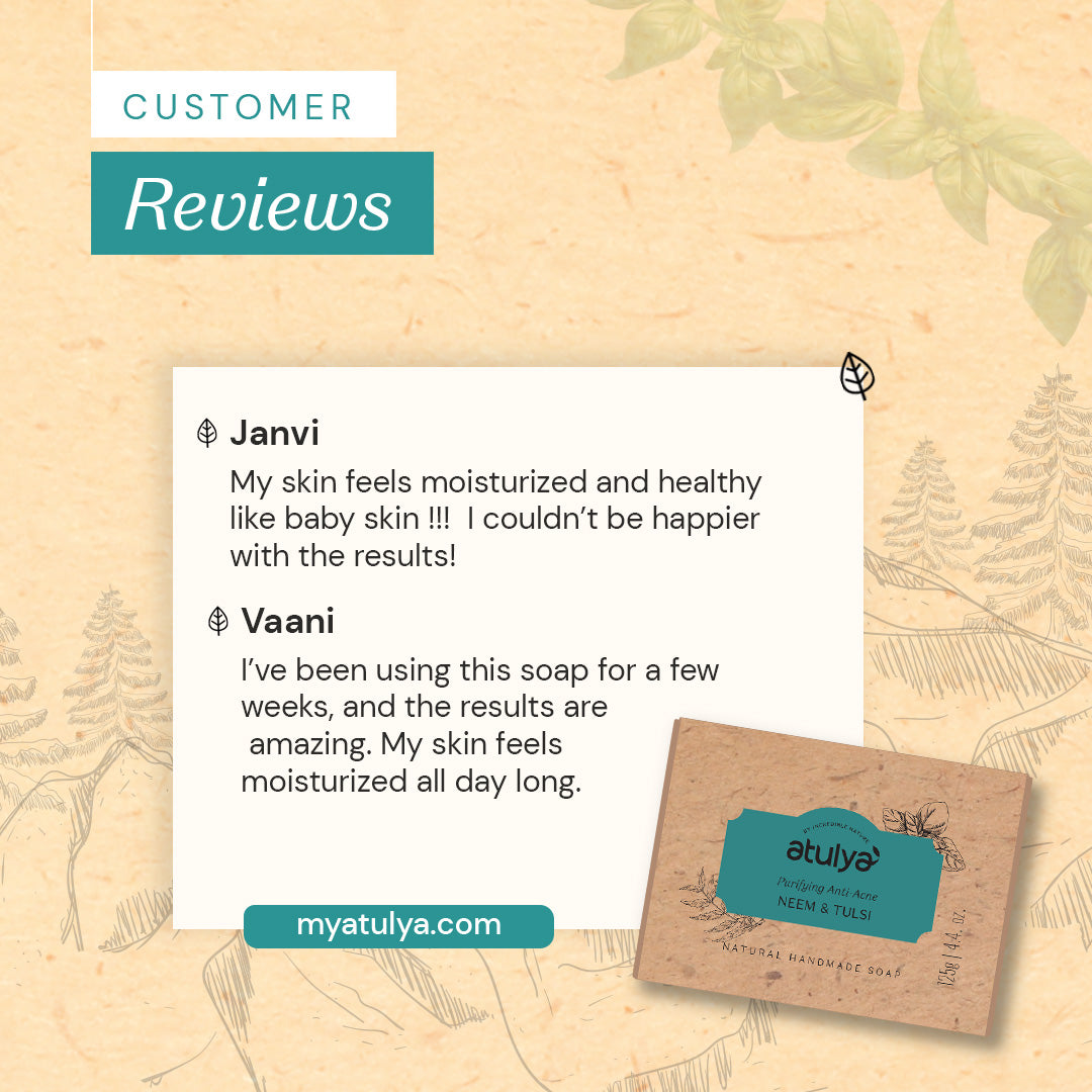 Atulya Neem & Tulsi Soap | Fights Acne, Clears Skin | SLS & Paraben Free | For all skin types | 125 gm