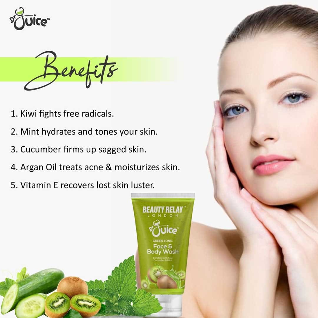Dr. Juice Green Tonic Face & Body Wash Enriched With Cucumber Oil, Kiwi, Mint, Aloe Vera, Olive Oil