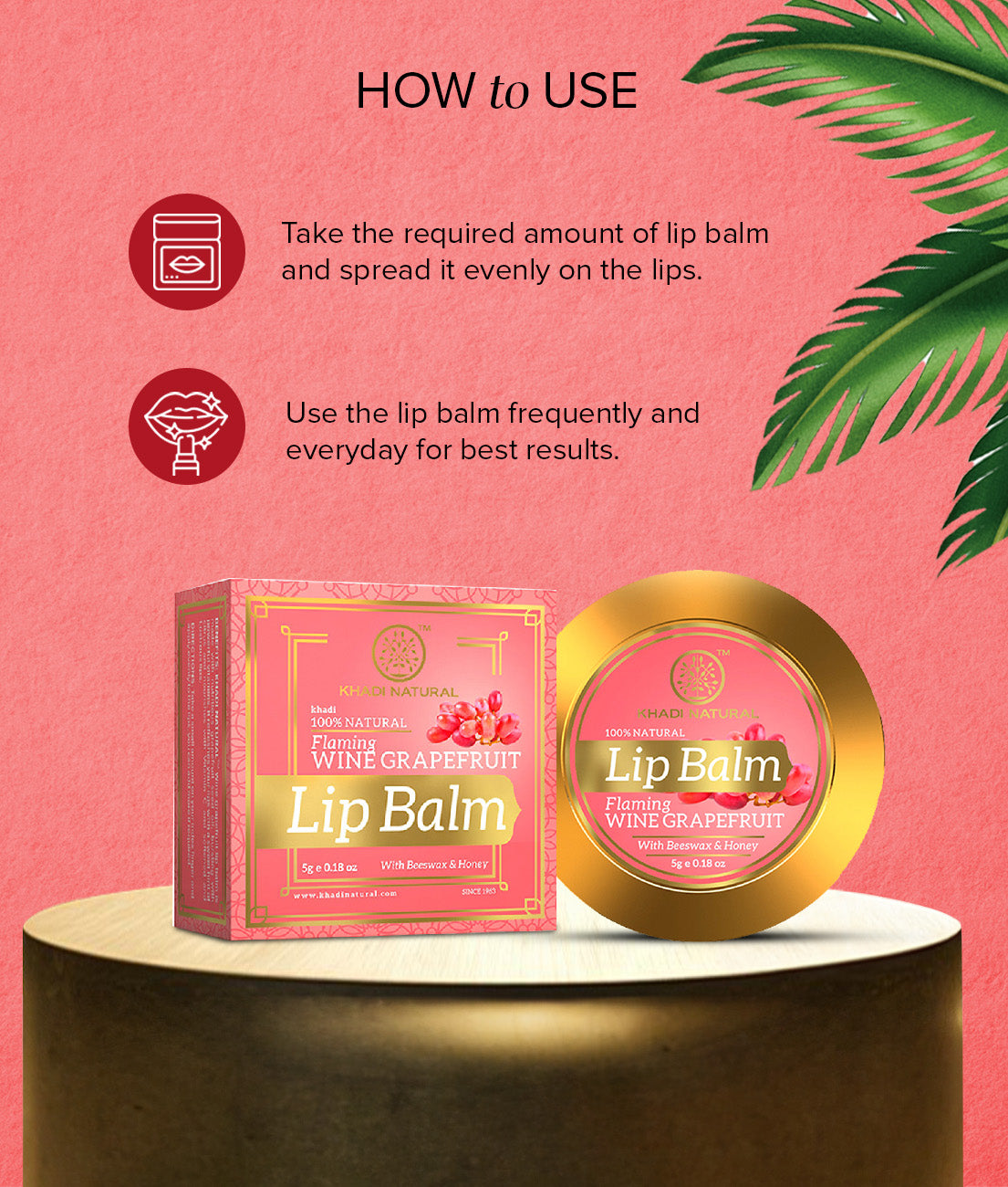 Khadi Natural Lip Balm Wine Grapefruit Hydrating Beeswax & Shea Butter (5g)