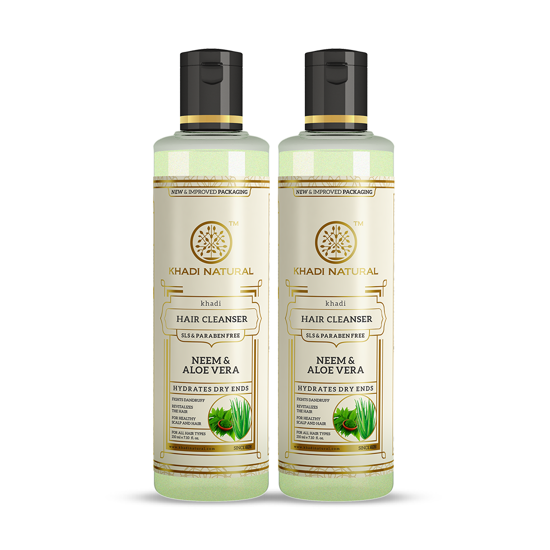 Khadi Natural Neem & Aloevera Cleanser Shampoo SLS-Paraben Free Pack of 2 (420ml)