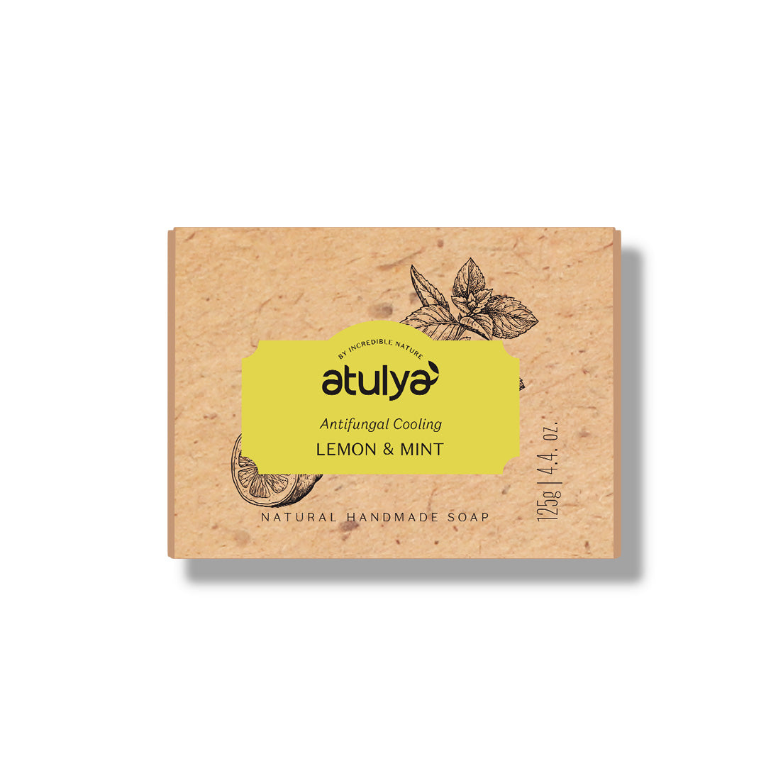 Atulya Lemon & Mint Soap | Energizes Skin, Controls Odour | SLS & Paraben Free | For all skin types | 125 gm