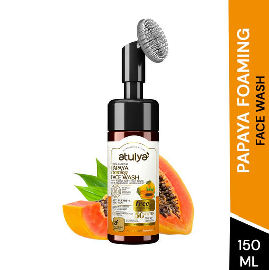 Atulya Papaya Foaming Face Wash with Built-In Silicone Brush | De-tan - 150ml
