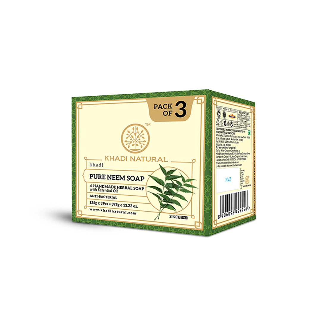 Khadi Natural Pure Neem Soap Deep Cleansing Pack of 3 (375g)
