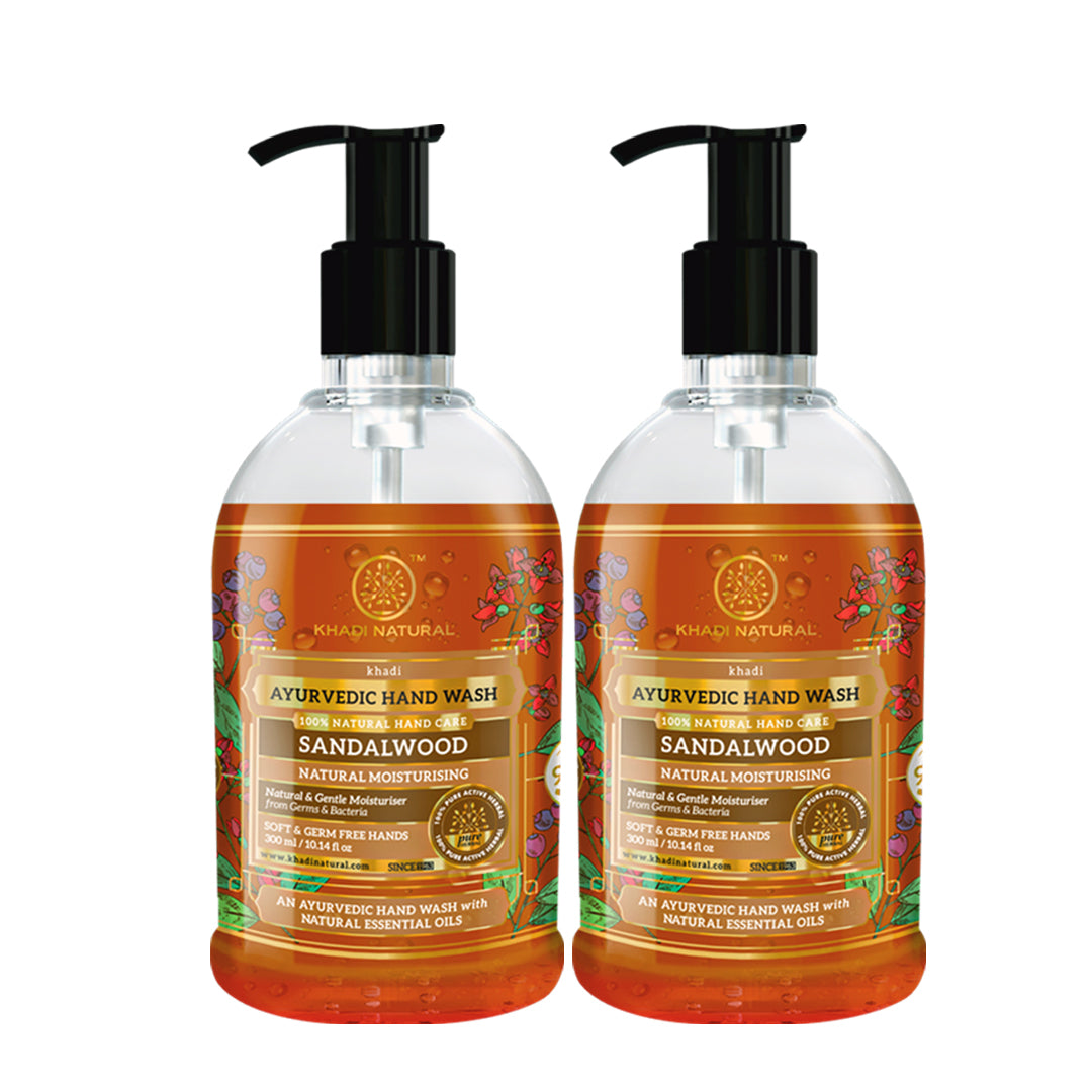 Khadi Natural Moisturizing Sandalwood Hand Wash Bottle + Dispenser Pack of 2 (2×300ml)