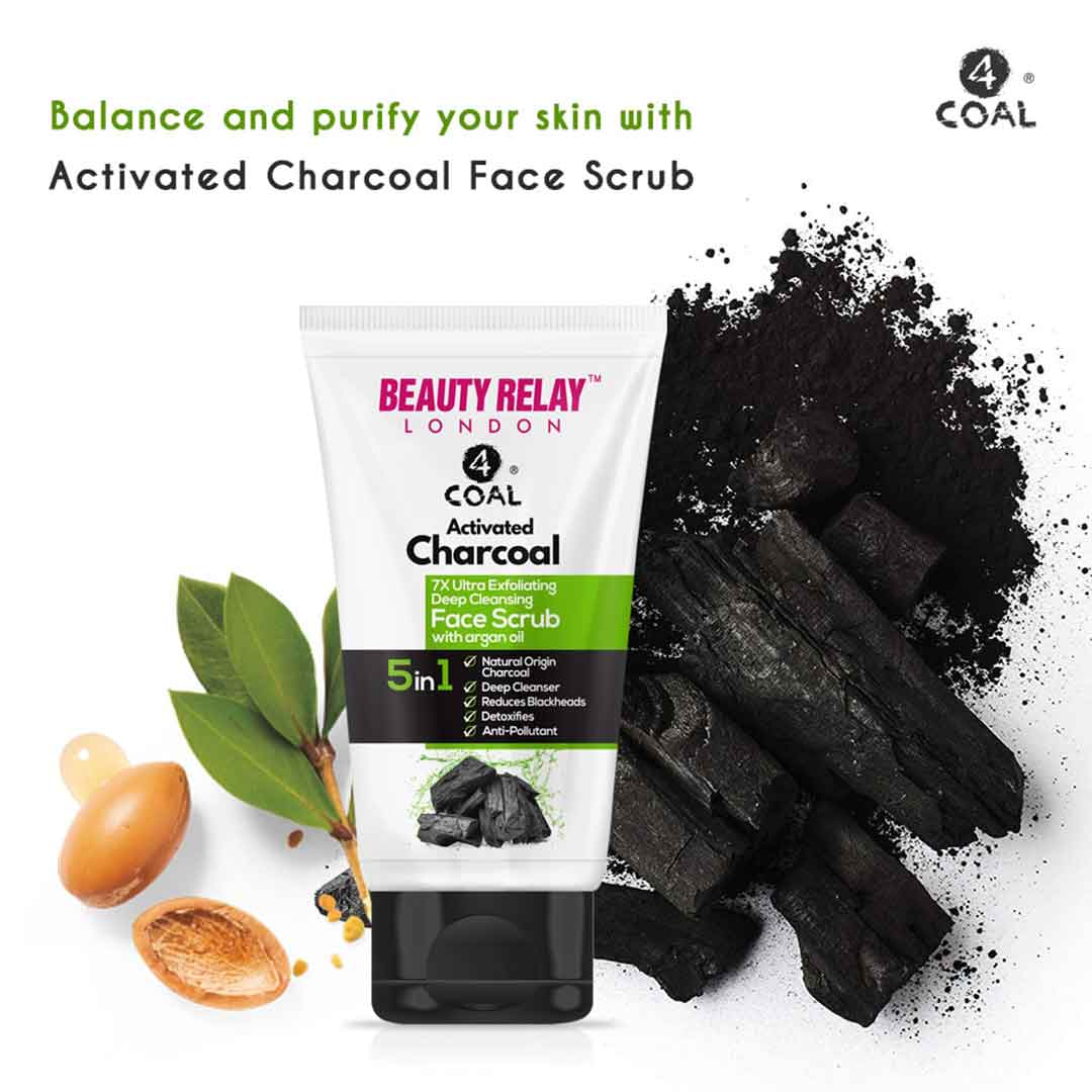 Activated Charcoal 7x Ultra Exfoliating Deep Cleaning Face Scrub With Juglans Nigra Seed, Aloevera, Argan Oil