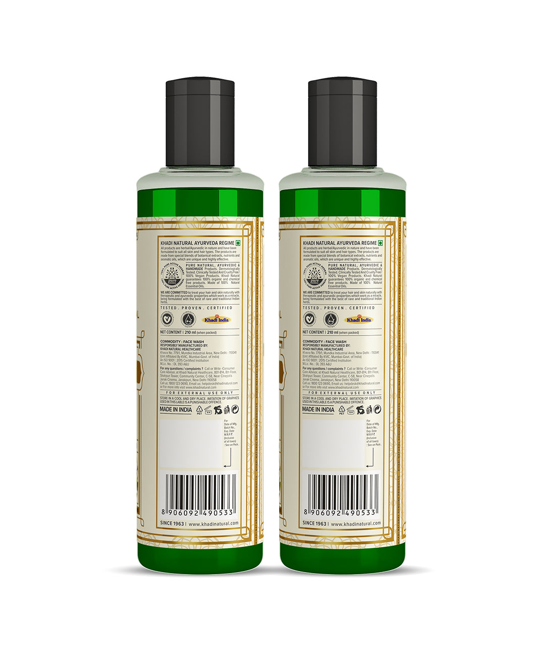 Khadi Natural Neem & Tulsi Face Wash Purifying Care Pack of 2 (420ml)