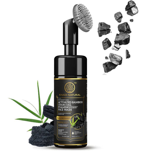 Khadi Natural Activated Bamboo Charcoal Foaming Face Wash with In- Built Face Brush - 150ml