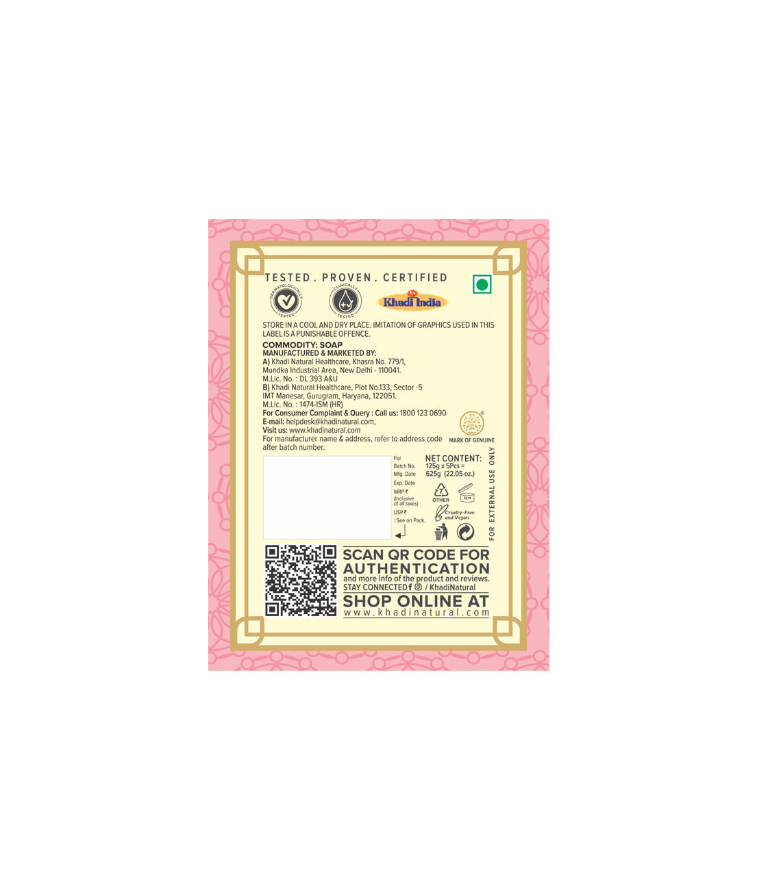 Khadi Natural Rosewater Soap Refreshing Care Pack of 5 (5×125g)