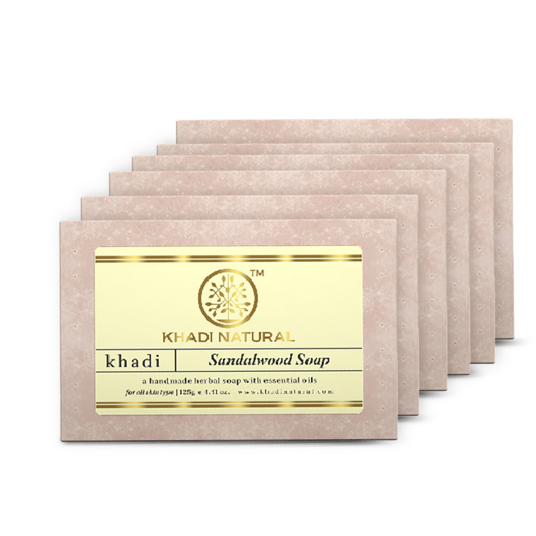 Khadi Natural Herbal Sandalwood Soap Gentle Cleansing Pack of 6 (750g)