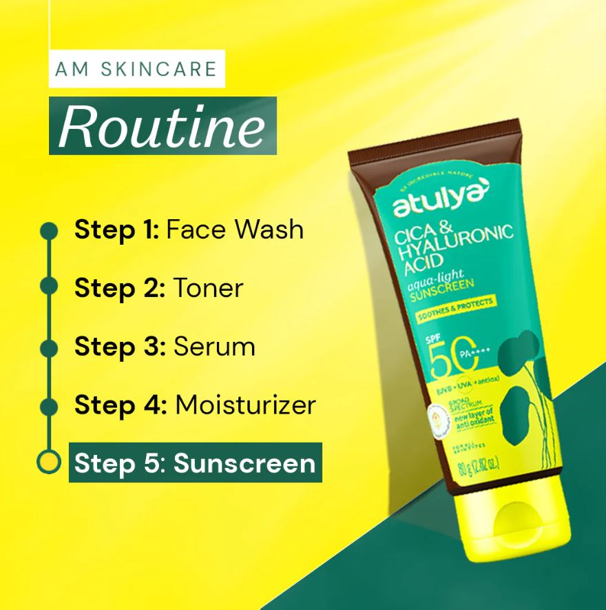 Atulya CICA & Hyaluronic Acid Sunscreen | SPF 50 PA++++ | Aqua-light - 80g