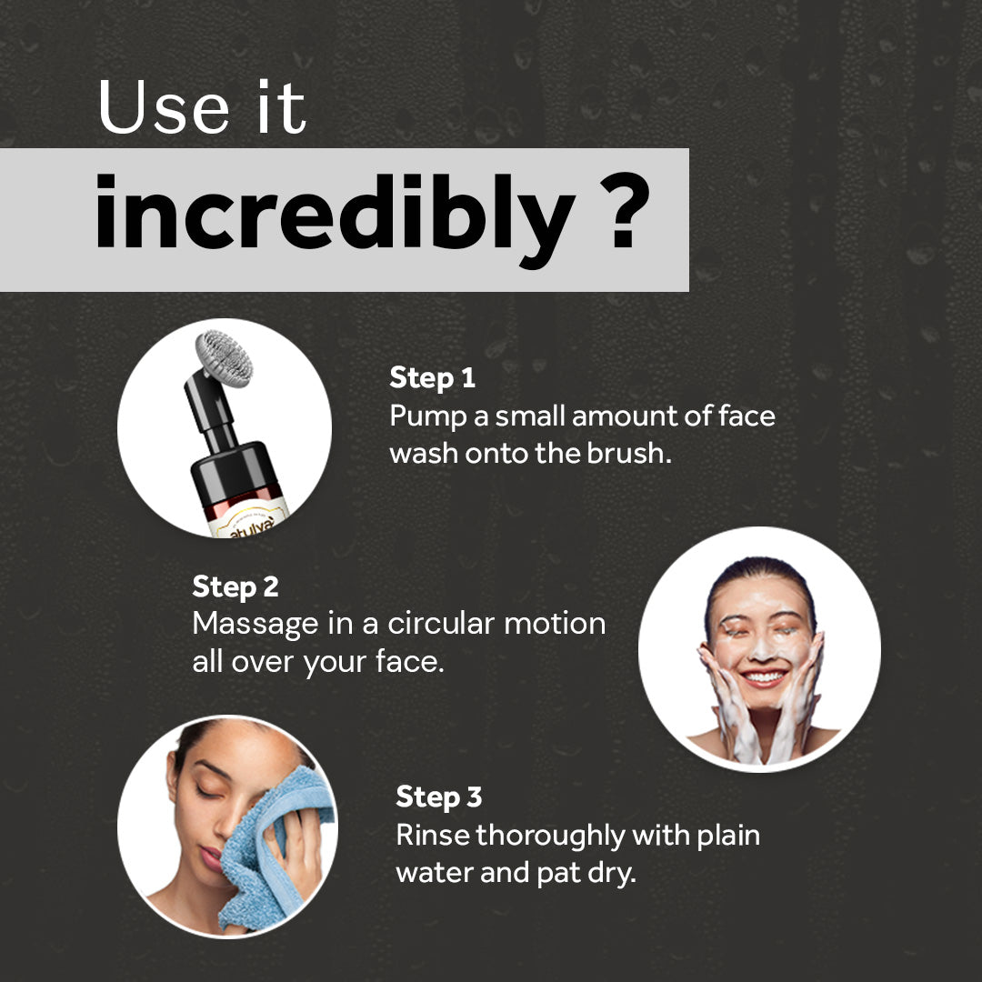 Atulya Activated Organic Bamboo Charcoal Foaming Face Wash With Built In Face Brush | Deep Cleansing, Oil Control | 150 g