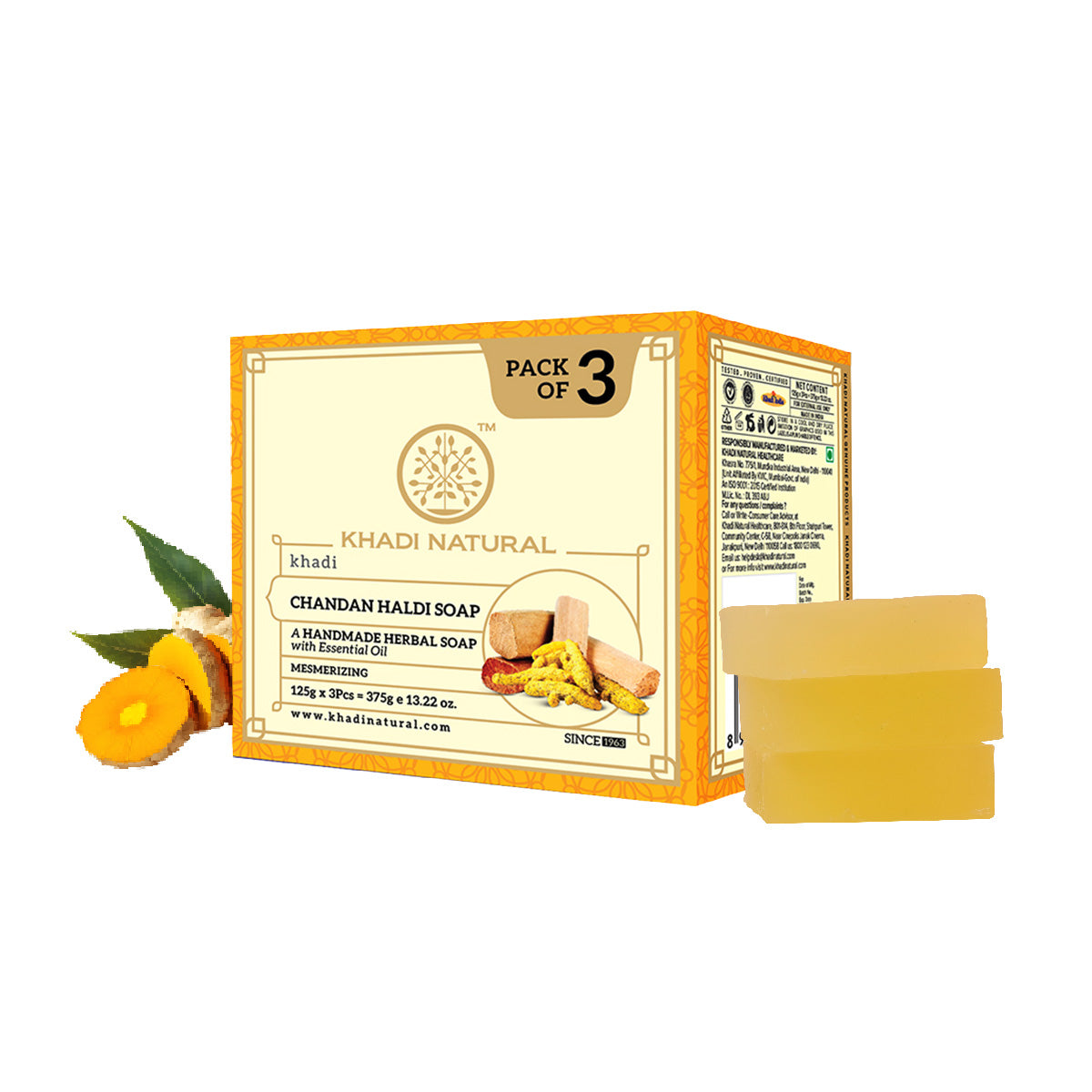 hadi Natural Chandan Haldi Soap Skin Brightening Pack of 3 (3×125g)