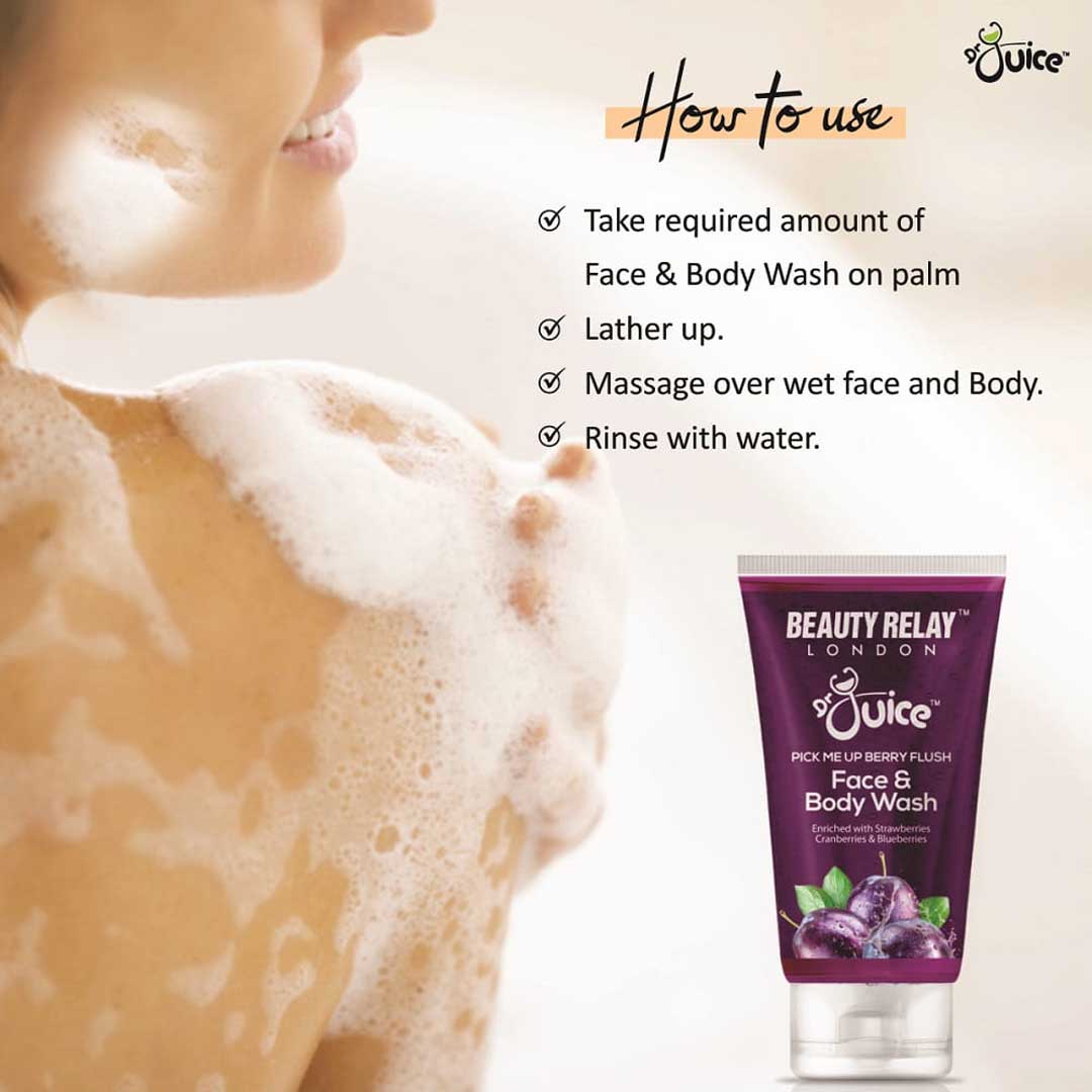 Dr. Juice Pick Me Up Berry Flush Face & Body Wash Enriched With Strawberry, Cranberry, Blueberry, Aloe Vera
