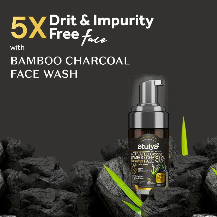 Atulya Activated Organic Bamboo Charcoal Foaming Face Wash | Gentle Exfoliator - 100ml