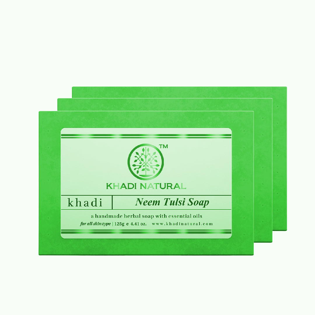 Khadi Natural Herbal Neem Tulsi Soap Purifying Care Pack of 3 (3×125g)