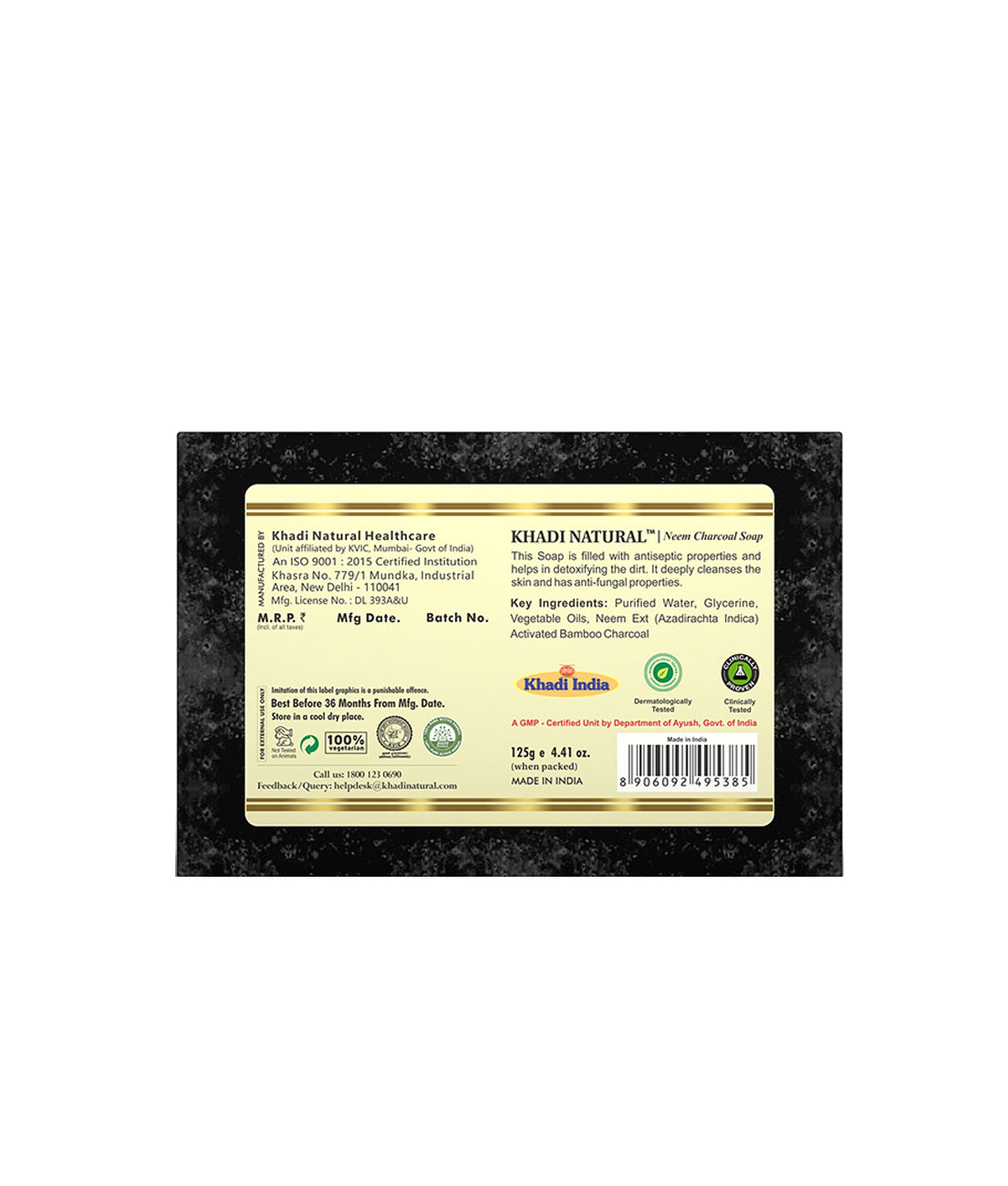 Khadi Natural Neem Charcoal Soap Deep Cleansing Pack of 3 (3×125g)