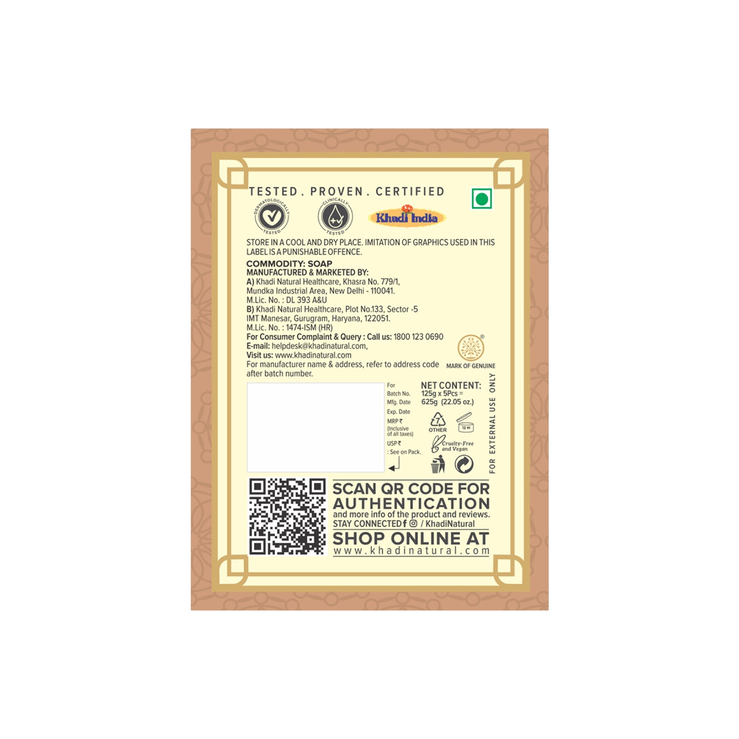 Khadi Natural Sandalwood Soap Gentle Cleansing Pack of 5 (5×125g)