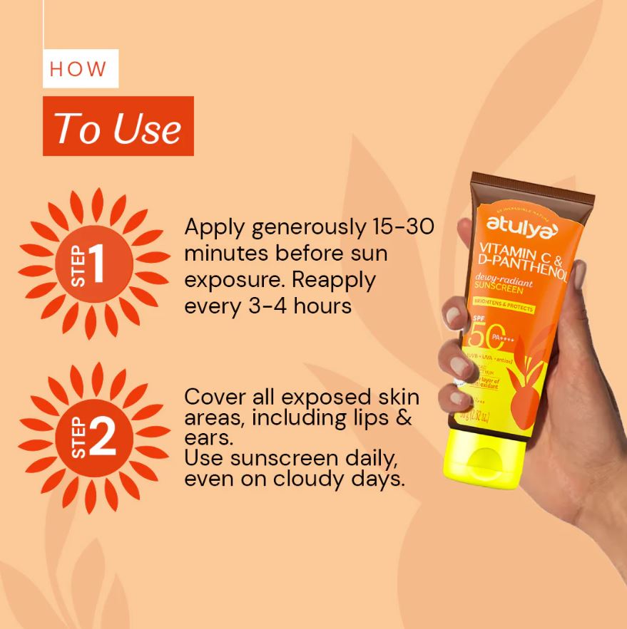Atulya Vitamin C & D-Panthenol Sunscreen | SPF 50 PA++++ | Dewy-radiant - 80g