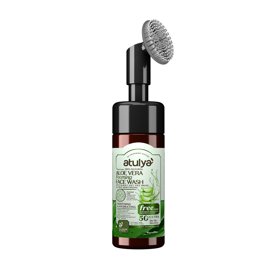 Atulya Aloe Vera Foaming Face Wash With Built In Face Brush | Soothes & Hydrates Skin | 150 ml