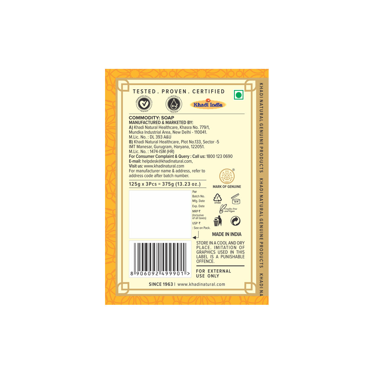 hadi Natural Chandan Haldi Soap Skin Brightening Pack of 3 (3×125g)