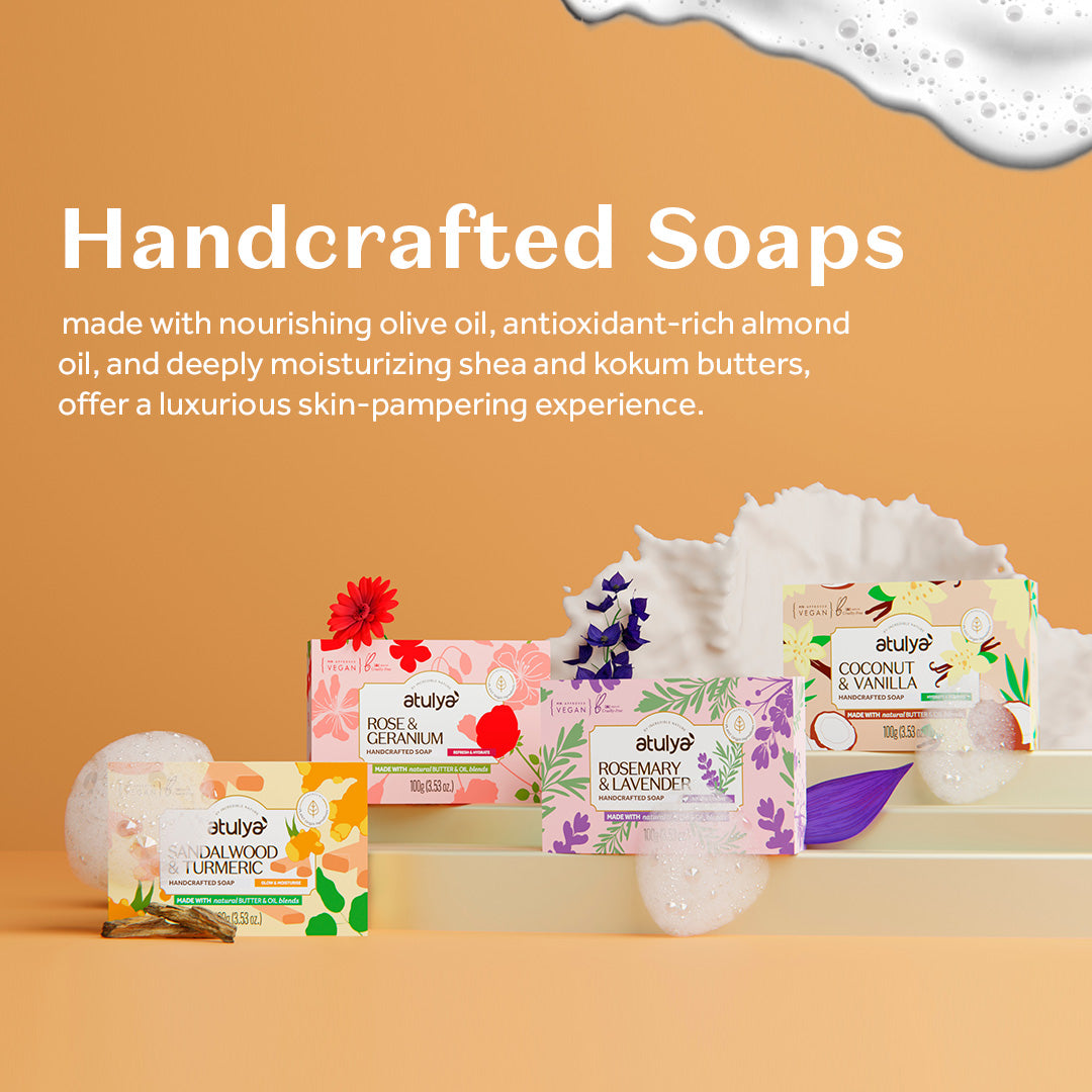 Atulya Sandalwood & Turmeric Handcrafted Soap | Brightens & Purifies | SLS & Paraben Free | For All Skin Types | 125 gm