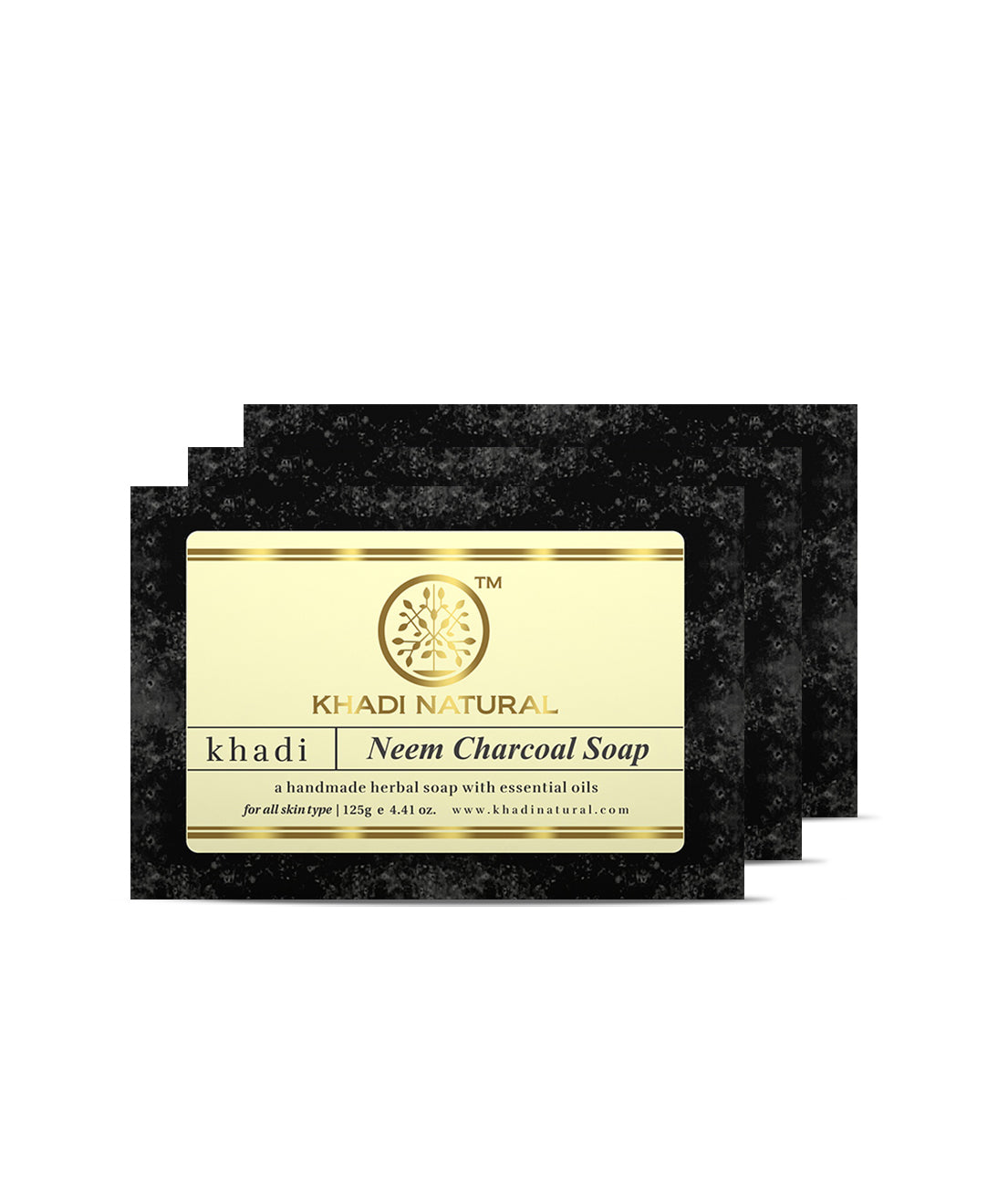Khadi Natural Neem Charcoal Soap Deep Cleansing Pack of 3 (3×125g)