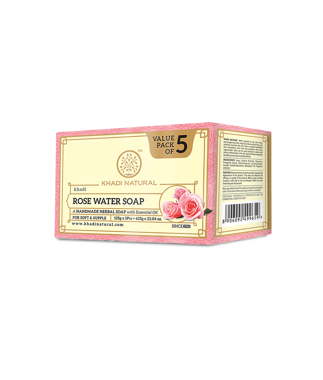 Khadi Natural Rosewater Soap Refreshing Care Pack of 5 (5×125g)