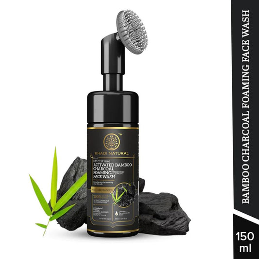Khadi Natural Activated Bamboo Charcoal Foaming Face Wash with In- Built Face Brush - 150ml