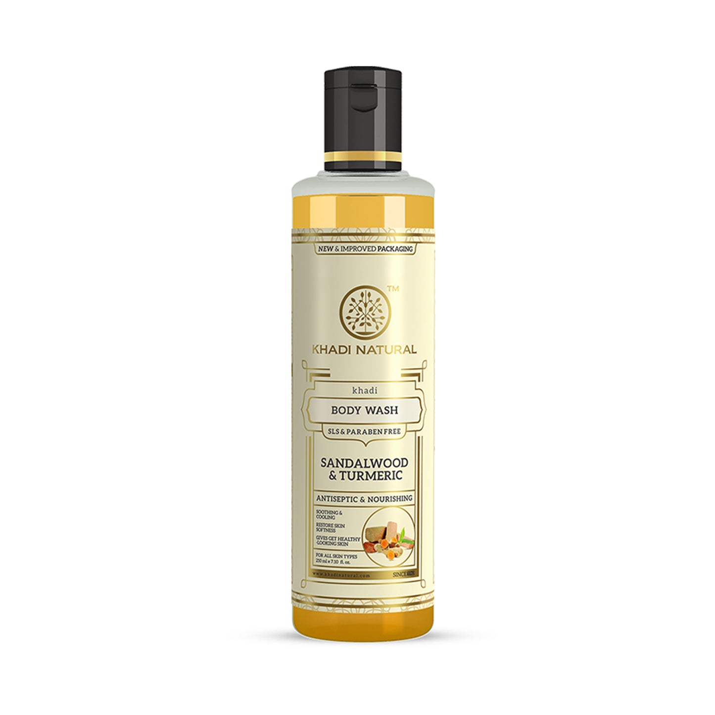 Khadi Natural Sandalwood & Turmeric Body Wash Gently Cleanses & Moisturizes (210ml)