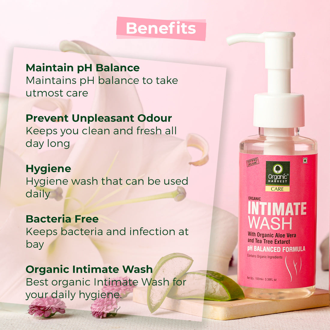 Daily Intimate Feminine Wash, Infused with the Goodness of Organic Aloe Vera and Tea Tree Extracts