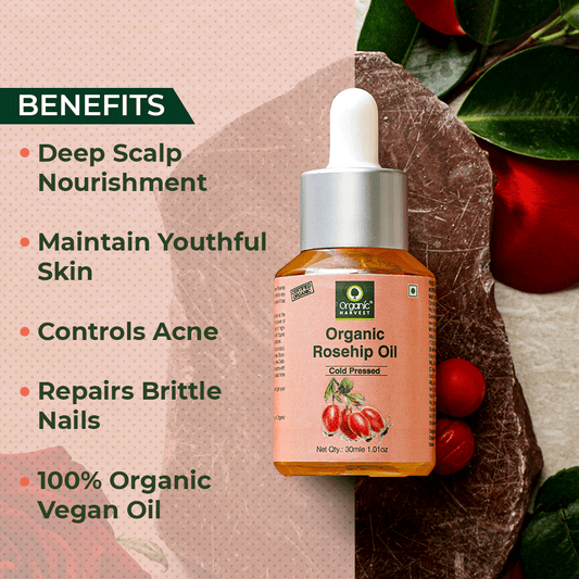 Cold-Pressed Rosehip Seed Oil, Boosts Collagen Production, Reduces Dullness & Hyper-pigmentation, For Healthy Hair & Skin Luminosity - 30ml
