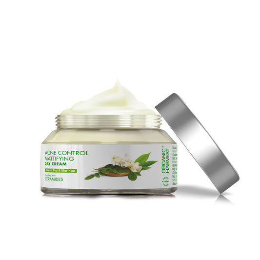 Acne Control Mattifying Day Cream: Green Tea & Moringa | For Acne-prone Skin - 50gm