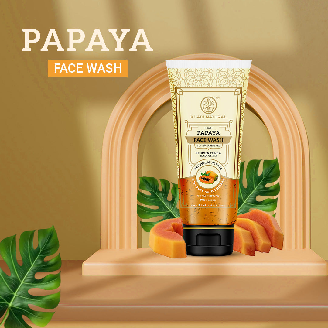 Khadi Natural Papaya Face Wash SLS & Paraben Free for Clear Fresh Skin 100g