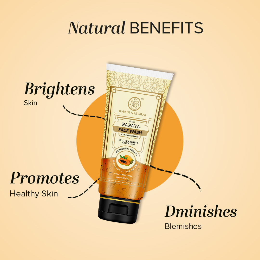 Khadi Natural Papaya Face Wash SLS & Paraben Free for Clear Fresh Skin 100g
