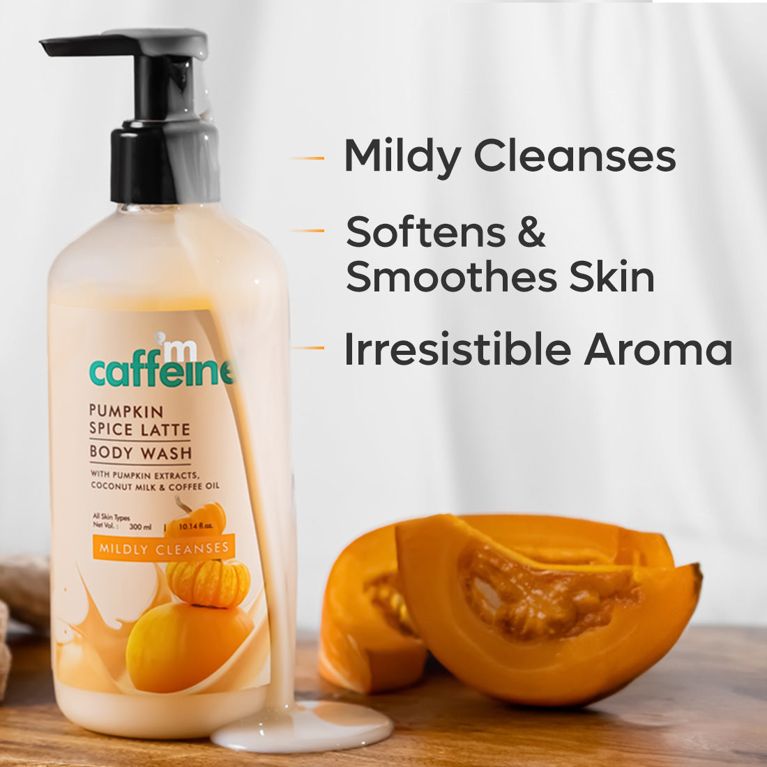 mCaffeine Pumpkin Spice Latte Body Wash with Sweet & Spice Aroma, Mildly Cleansing for Soft Skin - ( Pack of 2 )