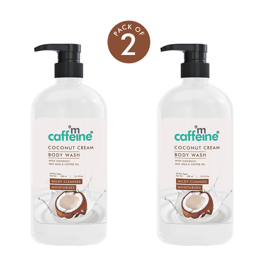 mCaffeine Coconut Cream Body Wash with Calming Coconut Aroma, Mildly Cleansing for Soft & Smooth Skin - ( Pack of 2 )