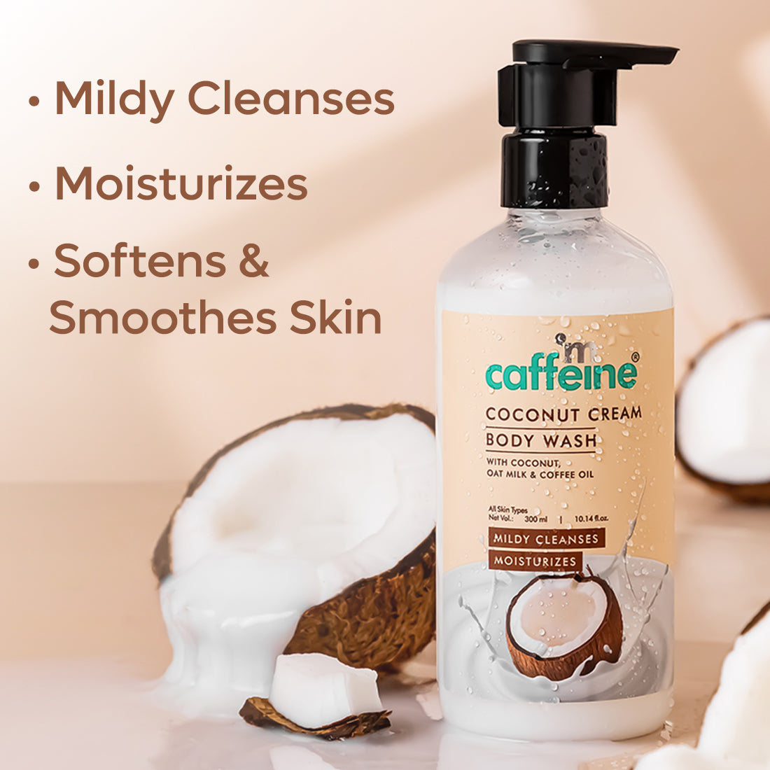 mCaffeine Coconut Cream Body Wash with Calming Coconut Aroma, Mildly Cleansing for Soft & Smooth Skin - ( Pack of 2 )