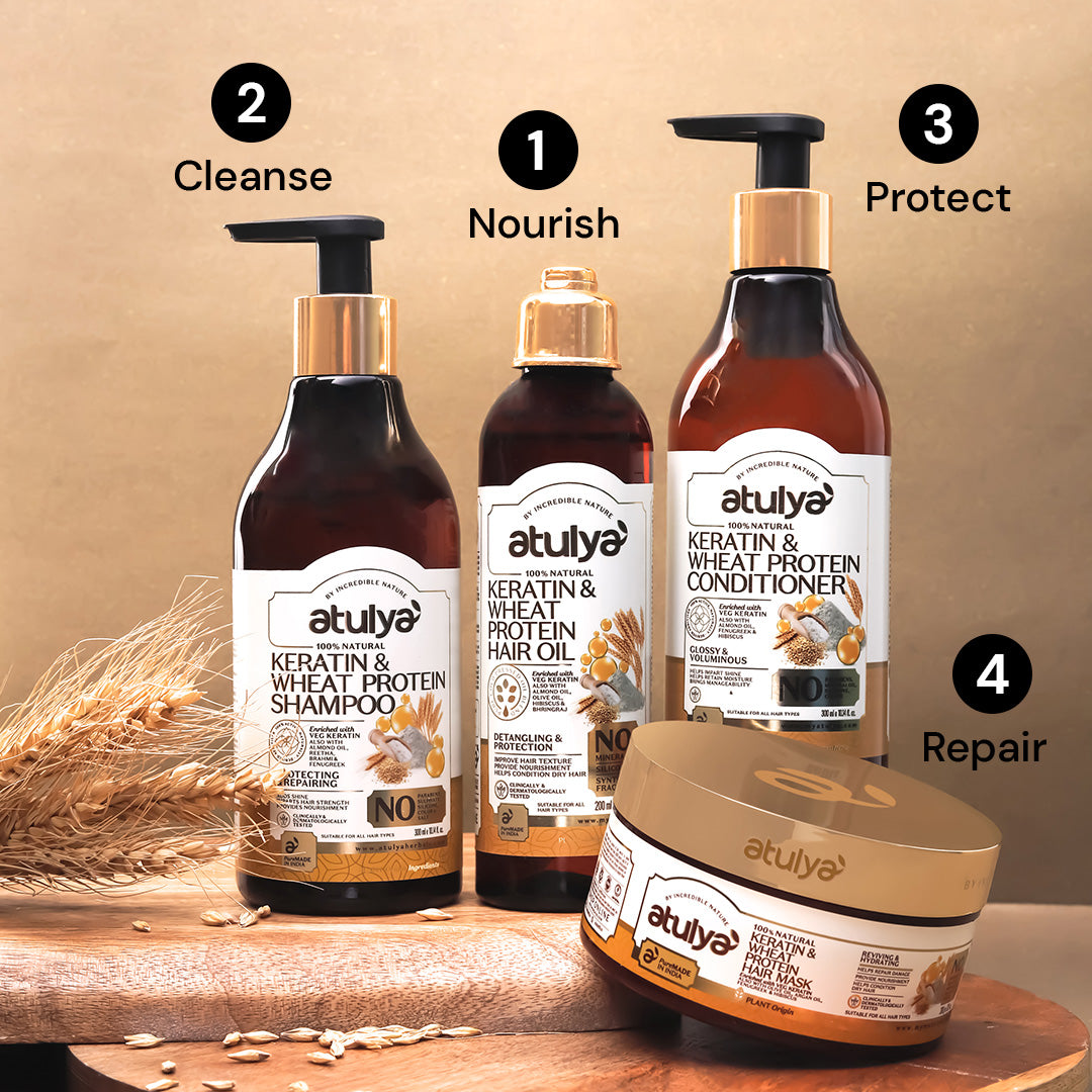 Atulya Keratin & Wheat Protein Shampoo | Strengthens Strands, Reduces Breakage | 300 ml