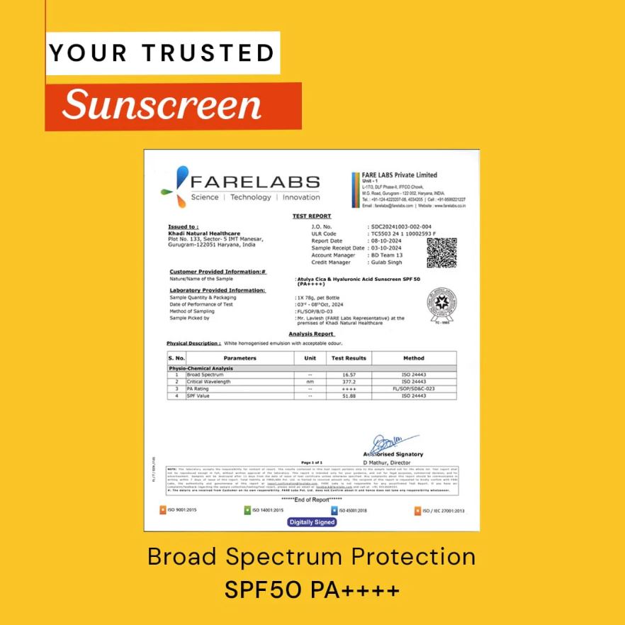 Atulya CICA & Hyaluronic Acid Sunscreen | SPF 50 PA++++ | Aqua-light - 80g