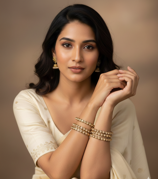 Set of 4 Oxidised Finish Crystal Stone Designer Bangles Set | Slim Traditional Bangles for Women & Girls