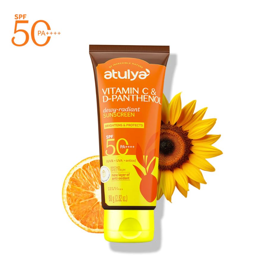 Atulya Vitamin C & D-Panthenol Sunscreen | SPF 50 PA++++ | Dewy-radiant - 80g