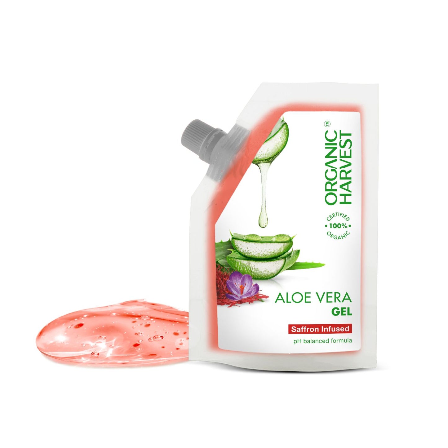 Aloe Vera Gel: Saffron-Infused | Aloe Vera Gel for Moisturized & Glowing Skin | Organic Gel for Dry Skin | For Women & Men | 100% American Certified Organic - 100gm