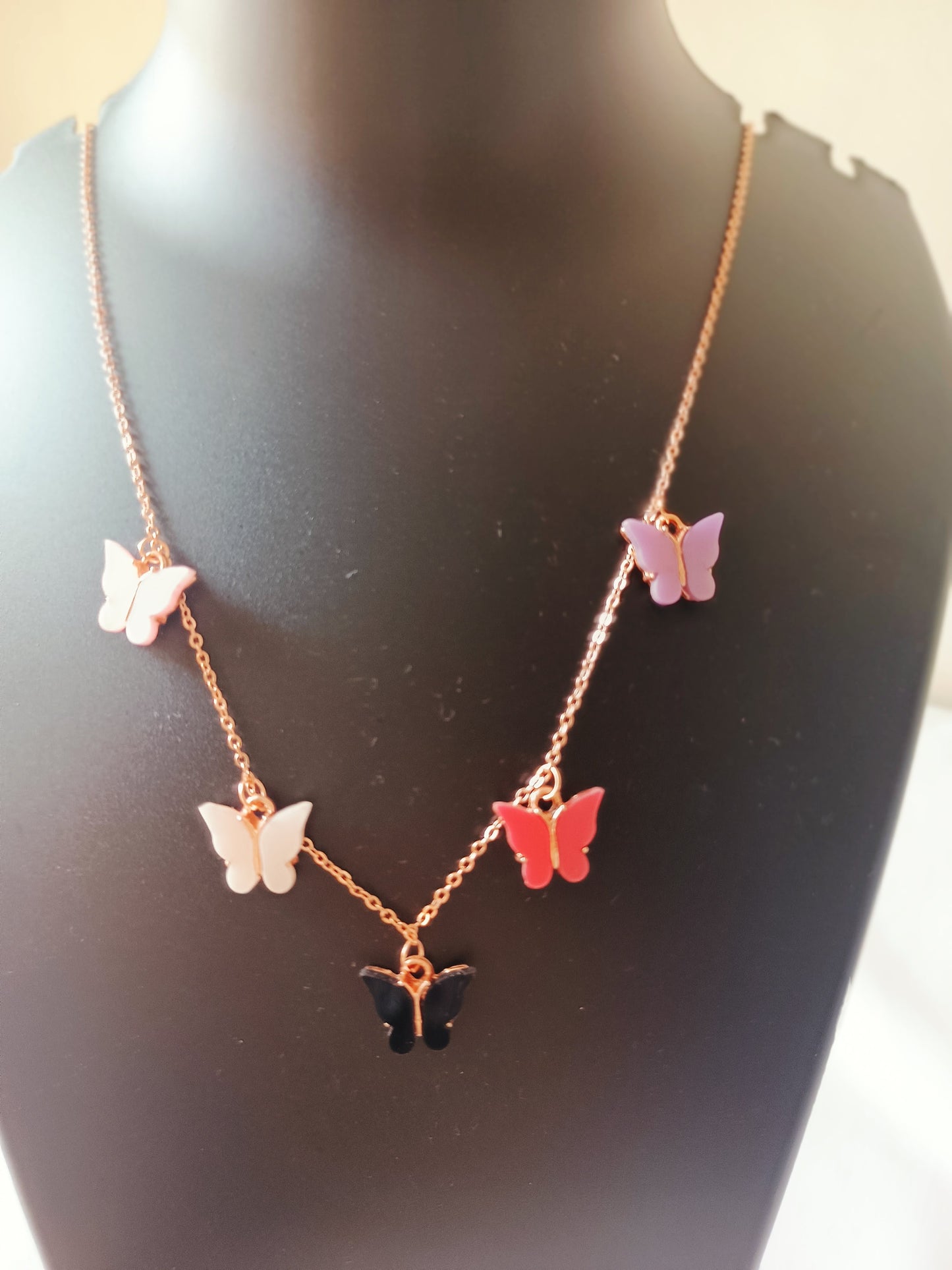 Rose gold plated butterflies neckpiece - colorful - Jewellery for women and girls