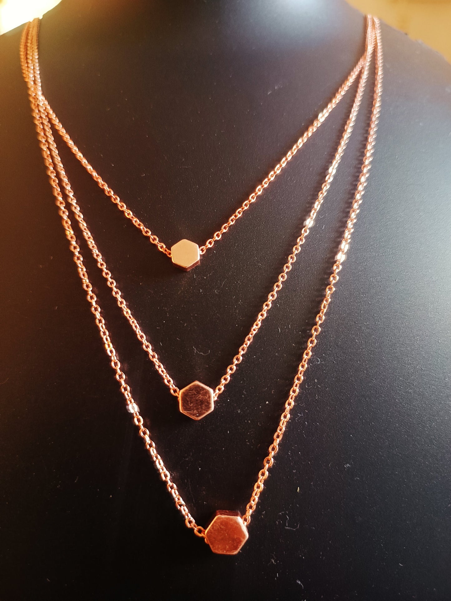 Three layered rose-gold plated pentagon neckpiece - Jewellery for women and girls